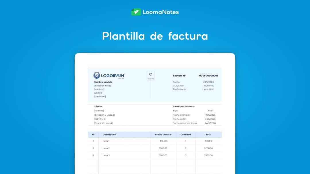 Template de factura editable en Excel